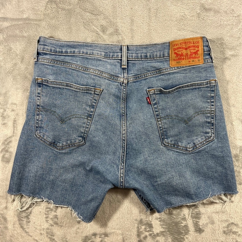 LEVIS 505 Denim Shorts Men 36 Blue Altered Customized Cutoff Jeans Cowboy Summer